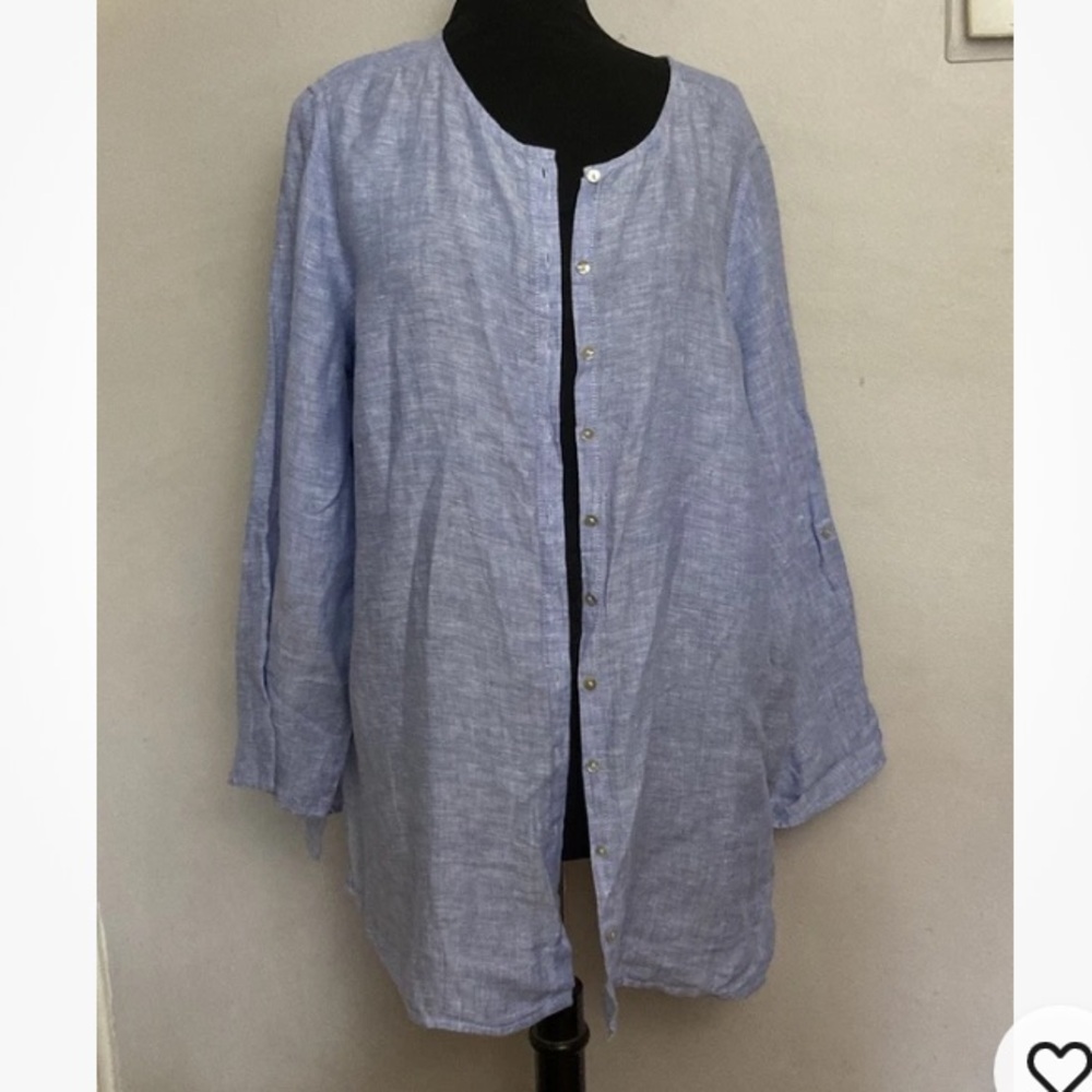 4-21 NEW TAHARI Womens Blue 100% Linen Button Front LS Top Shirt Size 2X